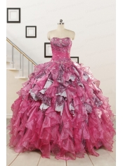 Exclusive Beading Hot Pink Sweet 15 Dress with Leopard