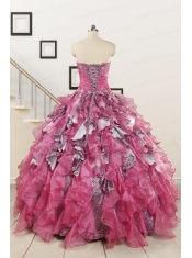 Exclusive Beading Hot Pink Sweet 15 Dress with Leopard