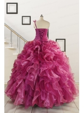 Exclusive Beading One Shoulder Sweet 16 Dresses in Fuchsia
