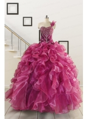 Exclusive Beading One Shoulder Sweet 16 Dresses in Fuchsia