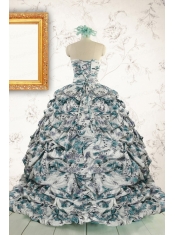 Exquisite Turquoise Sweep Train Quinceanera Dresses with Beading For 2015