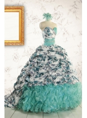 Exquisite Turquoise Sweep Train Quinceanera Dresses with Beading For 2015