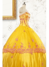 Gold Strapless Beautiful Quinceanera Dresses with Appliques