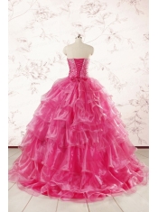 Hot Pink Sweetheart Beading Quinceanera Dresses with Brush Train