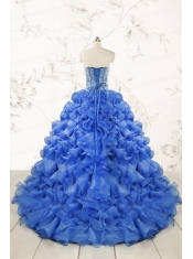 Hot Sale Beading Royal Blue Sweet 15 Dresses with Sweep Train