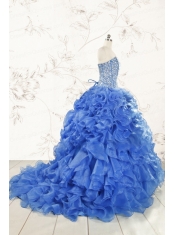 Hot Sale Beading Royal Blue Sweet 15 Dresses with Sweep Train