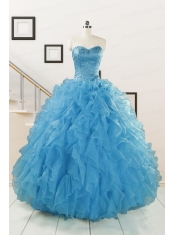 Hot Sell Beaded Quinceanera Dresses Ruffled in Blue