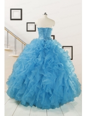 Hot Sell Blue Quinceanera Dresses With Beading and Ruffles