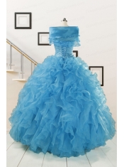 Hot Sell Blue Quinceanera Dresses With Beading and Ruffles