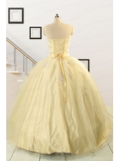 Latest Appliques Quinceanera Dress in Light Yellow For 2015