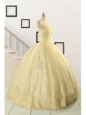 Latest Appliques Quinceanera Dress in Light Yellow For 2015