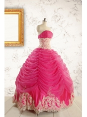 Luxurious Lace Appliques 2015 Quinceanera Gowns in Hot Pink