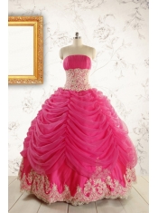 Luxurious Lace Appliques 2015 Quinceanera Gowns in Hot Pink