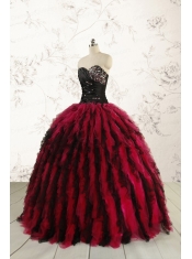 Luxurious Sweetheart Beading Quinceanera Dresses in Red and Black