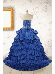 Modern Brush Train Appliques Sweet 15 Dresses in Royal Blue