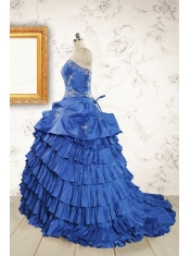 Modern Brush Train Appliques Sweet 15 Dresses in Royal Blue