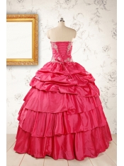 Most Popular Coral Red Sweet 16 Dresses with Appliques