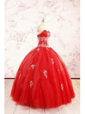 Most Popular Red Puffy Quinceanera Dresses with Appliques