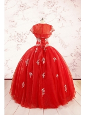 Most Popular Red Puffy Quinceanera Dresses with Appliques