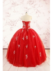 Most Popular Red Puffy Quinceanera Dresses with Appliques
