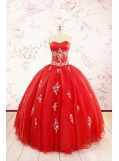 Most Popular Red Puffy Quinceanera Dresses with Appliques