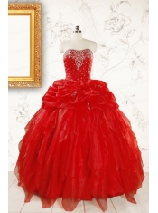 Most Popular Sweetheart Ball Gown Beading Red Quinceanera Dresses