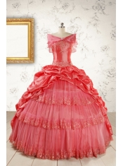 New Style Appliques Quinceanera Dresses in Watermelon