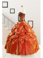 Orange Red and Black Sweetheart Appliques Quinceanera Dresses with Wraps