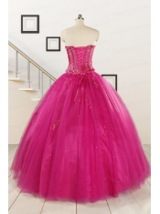 Perfect Fuchsia Quinceanera Dresses with Beading and Appliques for 2015