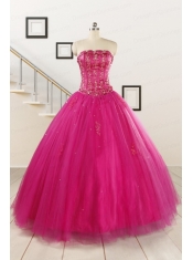 Perfect Fuchsia Quinceanera Dresses with Beading and Appliques for 2015