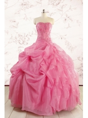 Perfect Rose Pink Quinceanera Gowns with Pick Ups for 2015