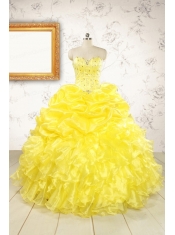 Popular Sweetheart Yellow Quinceanera Dresses with Beading