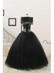 Pretty Appliques and Beading Black Quinceanera Dresses
