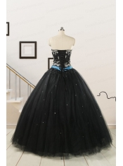 Pretty Appliques and Beading Black Quinceanera Dresses