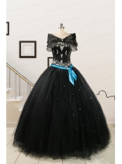 Pretty Appliques and Beading Black Quinceanera Dresses