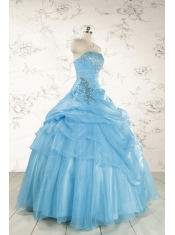 Pretty Aqua Blue Quinceanera Dresses with Appliques for 2015