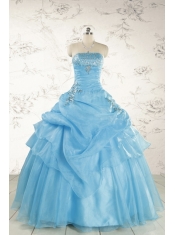 Pretty Aqua Blue Quinceanera Dresses with Appliques for 2015