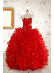 Pretty Ball Gown Sweetheart 2015 Red Quinceanera Dresses with Beading