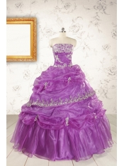 Pretty Strapless Lilac Quinceanera Dresses with Appliques for 2015