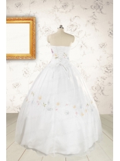 Pretty White Strapless Embroidery 2015 Sweet 16 Dresses