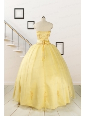 Pretty Yellow Quinceanera Dresses with Appliques and Beading For 2015