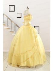 Pretty Yellow Quinceanera Dresses with Appliques and Beading For 2015