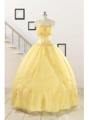 Pretty Yellow Quinceanera Dresses with Appliques and Beading For 2015