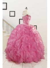 Puffy Sweetheart Pink Quinceanera Dresses with Beading