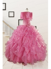Puffy Sweetheart Pink Quinceanera Dresses with Beading