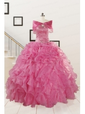 Puffy Sweetheart Pink Quinceanera Dresses with Beading