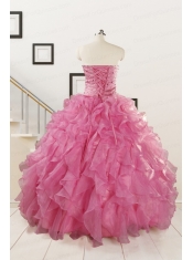 Puffy Sweetheart Pink Quinceanera Dresses with Beading