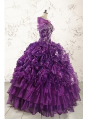 Purple Strapless 2015 Quinceanera Dress with Appliques
