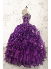 Purple Strapless 2015 Quinceanera Dress with Appliques