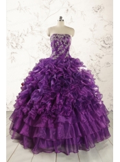 Purple Strapless 2015 Quinceanera Dress with Appliques